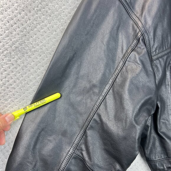 VTG Wilsons Leather Mens Field Jacket 90s Cargo Parka Black Thinsulate Med Biker - Picture 15 of 16